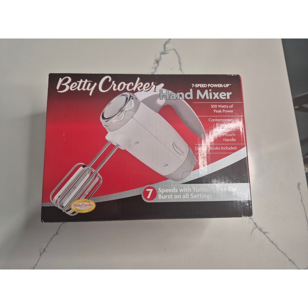 Betty Crocker 7-Speed Power-Up Hand Mixer 300W White BC-2205C with Dough Hooks